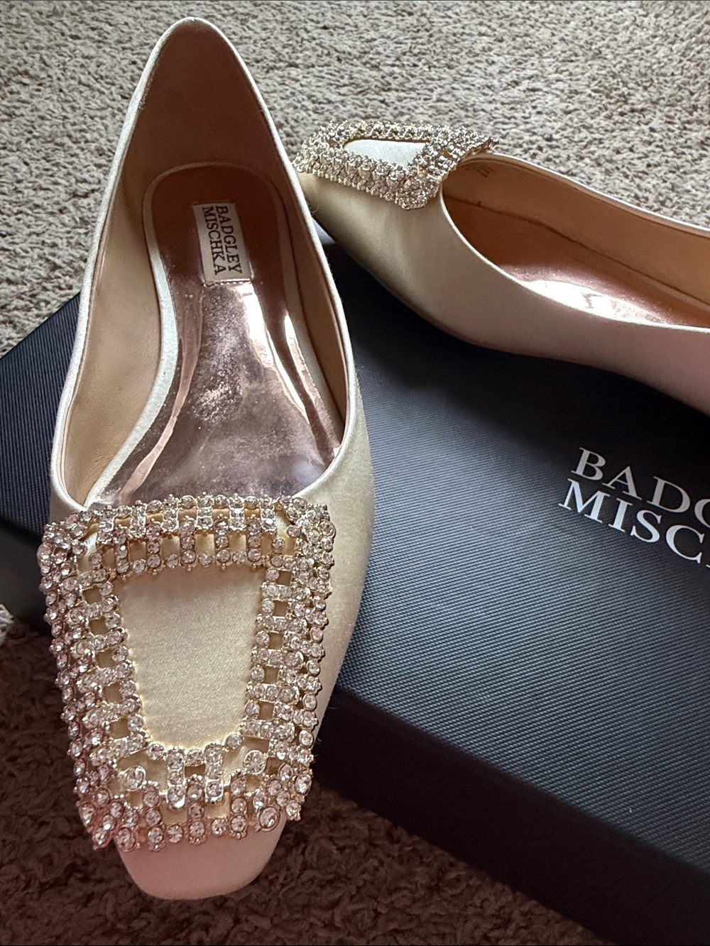 Badgley Mischka Champagne Crystal Buckle Pointed Flats